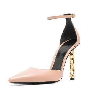 Sandales à talons métalliques uniques pour femmes, style stiletto, avec boucle à la cheville, pour soirée ou bureau, bout pointu fermé, talons hauts et fins - Product Image 1