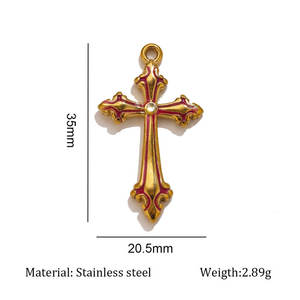 Colgantes y dijes de moda de acero inoxidable 316L chapados en oro PVD de 14K y 18K personalizados para hacer pulseras y dijes de cruz para la creación de joyas. - Product Image 6