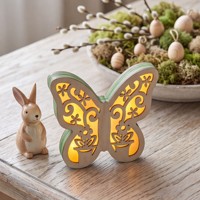 Lampe LED en bois N-CONCEPT personnalisée avec découpe papillon, motif floral, lampe de table décorative en bois, ornement de maison pour le printemps et Pâques