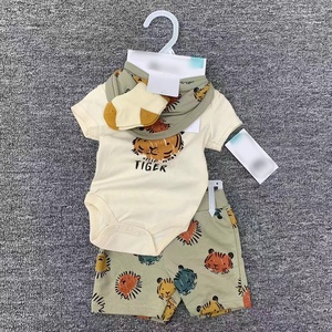 Tutina estiva a quattro pezzi di dinosauro con animali da dinosauro tigre + pantaloncini + calzini + asciugamano sbavante - Product Image 3