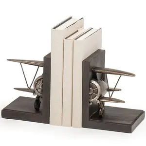 Custom wholesale vintage high grade antique home decoration polyresin pair book ends set resin roman airplane model bookends