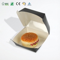 Boîte à hamburger pliable noire personnalisée, papier recyclé de qualité alimentaire, emballage à emporter pour la restauration rapide