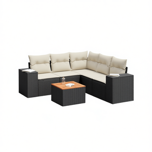 Conjunto de Sofás Modulares para Jardín, Ratán Sintético Negro, Muebles de Exterior Elegantes y Duraderos con Cojines - Product Image 1