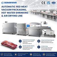 Chaîne de production automatique de mise sous vide à bande pour viande rouge avec tunnel de rétraction à eau chaude et sécheur à lame d'air pour le traitement du bœuf et du porc