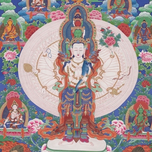 Réplique de Thangka bouddhiste : Portrait de Guanyin à mille mains, collection muséale, <span class=keywords><strong>toile</strong></span> écologique carrée anti-UV - Product Image 3