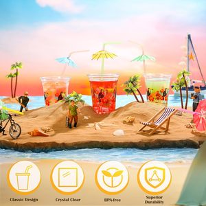 100-टुकड़ा डिस्पोजेबल प्लास्टिक कप 12 औंस स्पष्ट हैवीयन पीने के चश्मे परजीवी स्ट्रॉस उष्णकटिबंधीय डिस्पोजेबल ड्रिंकवेयर - Product Image 4
