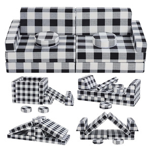 Sofá Modular de Bloques para Niños, Diseño a Cuadros con Pasamanos, Muebles para Área de Juegos Interior - Product Image 5