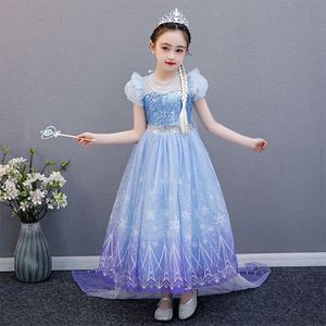 2021 blu <span class=keywords><strong>Elsa</strong></span> regina Cosplay vestito con mantello di cotone Halloween Party Dress per le ragazze per natale - Product Image 5