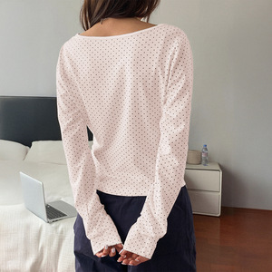 T-<span class=keywords><strong>shirt</strong></span> décontracté pour <span class=keywords><strong>femme</strong></span>, respirant, à séchage rapide, tricoté, coupe ajustée, manches longues, à pois - Product Image 3