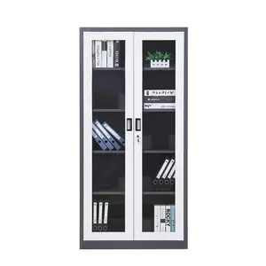 Office Steel Storage Cabinet Tall Bookcase With Glass Doors