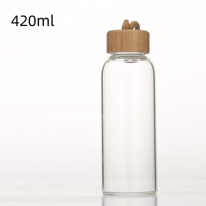 Vente en gros Bouteille d'<span class=keywords><strong>eau</strong></span> en verre portable ronde transparente en plein air de 300ml 420ml 500ml avec bouchon en acier inoxydable ou en bambou - Product Image 3