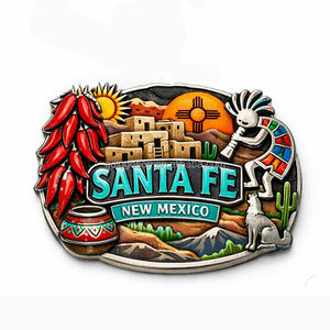 Aimant de réfrigérateur personnalisé en alliage de zinc, souvenir 3D de Santa Fe, Nouveau-Mexique, États-Unis, <span class=keywords><strong>tourisme</strong></span> urbain, logo personnalisé OEM, cadeau - Product Image 1