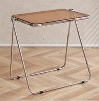 Meubles de restaurant modernes, table en acier inoxydable, chaise pliante renforcée en acrylique transparent, combinaison table et chaise pour usage commercial