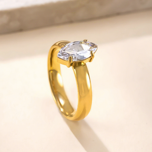 JZ338 18K Gold Plated Stainless Steel Marquise Cut CZ <b>Ring</b>, Wide Band <b>Statement</b> <b>Ring</b> for Women - Product Image 5
