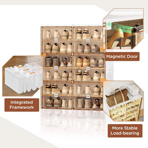 رف أحذية بلاستيكي شفاف متعدد الطبقات قابل للتعديل لتوفير المساحة، مناسب للأحذية الطويلة والأحذية الرياضية في الشقق الصغيرة - Product Image 5