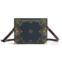 Sac à bandoulière personnalisé en PU bleu marine et or, en forme de livre de prières vintage, avec motif de couronne florale et épée, pour femme