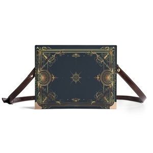Navy Blue Gold Vintage Scripture Book Shaped PU Box Bible <strong>Bag</strong> <strong>Women</strong> Ornate Crown Floral Sword Print <strong>Shoulder</strong> Purse Custom - Product Image 3