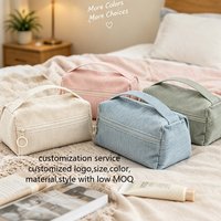 Sac cosmétique rayé en velours côtelé personnalisé avec logo, pochette de voyage portable grande capacité avec poignée, faible MOQ, couleur et taille personnalisables