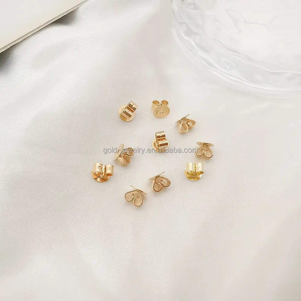 Accessoires de bijoux en or jaune massif 14K AU585, boucles d'oreilles, clous adaptés, Clips papillon de support