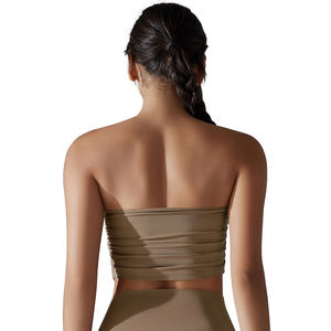 Solid Color Lightweight Pleated Tube <b>Top</b> Yoga Sports Bra Breathable Slim Fit Anti-Slip Workout Underwear Comfortable Fitness - Product Image 2
