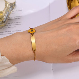 Waterproof Anti Tarnished 316L Stainless Steel Daisy 14K 18K Gold Plated <b>Adjustable</b> Blank <b>Bracelet</b> For Women - Product Image 2