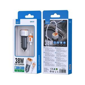 Cargador de coche de 38W con cable USB C a Tipo C, carga rápida para teléfonos y tabletas - Product Image 1