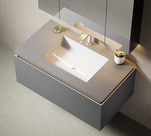 Mobile Bagno Moderno da Parete con Lavabo in Pietra, <span class=keywords><strong>Specchio</strong></span> Incluso, Materiale in Alluminio <span class=keywords><strong>Cellulare</strong></span>, Scarico in Rame, per Appartamenti e Ville - Product Image 1