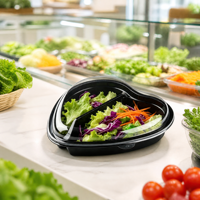 Boîte à salade en forme de cœur en PET avec base noire et couvercle transparent pour bar à salades, café, plats à emporter, cadeaux, emballage alimentaire frais, vente en gros