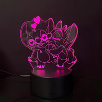 Lampe Personnalisée Chambre Enfant Effet 3D Illusion Stitch en Acrylique, Veilleuse LED pour Table et Bureau, Décoration de Noël
