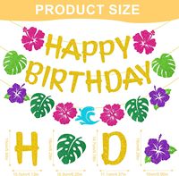Décorations de fête d'anniversaire hawaïennes, bannières Joyeux Anniversaire à thème tropical avec hibiscus et feuilles de palmier, fournitures de fête d'été Luau pour enfants