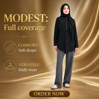 Ensemble 3 pièces de vêtements de sport modestes pour femmes musulmanes : Tunique à demi-zip à manches longues, pantalon large, tenue de sport islamique couvrante pour la gym
