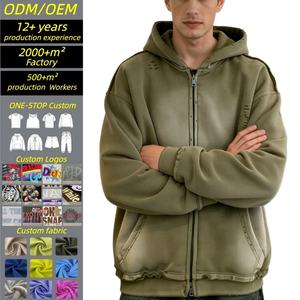 Sweat-shirt à capuche surdimensionné pour homme, décontracté, de sport, de plein air, à bas prix, 500 g/m², 100 % coton, vintage, à fermeture éclair - Product Image 1