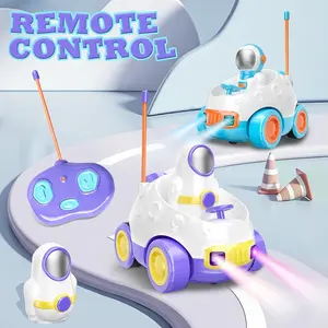Carro de controle remoto de astronauta de desenho animado, fácil controle, 2 canais, brinquedo elétrico infantil com luz e música