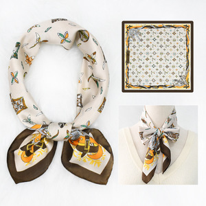 Pañuelo Cuadrado de Satén con Trébol de Cuatro Hojas, Estilo Retro, Versátil, para Verano, Protección Solar, Playa, Seda, Jinhua, para Mujer Adulta - Product Image 1