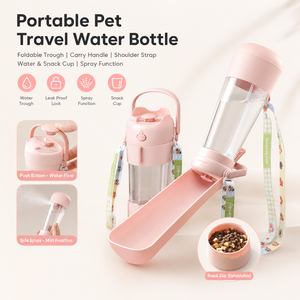 Bouteille d'eau portable pour chien avec récipient pour nourriture, distributeur d'eau pliable pour animaux de compagnie, bouteille d'eau de voyage anti-fuite pour les promenades en plein air - Product Image 1