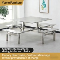 Ensemble table et chaises de cantine intégrées modernes en acier inoxydable pour restaurant commercial, 6 places (résistant à l'eau pour l'extérieur)