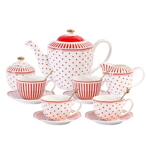 Hot Selling European Style 15pcs Ceramic Coffee and <b>Tea</b> <b>Sets</b> Red and Black Color Scheme - Product Image 6