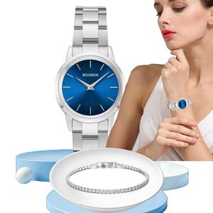 Ensemble de montres-bracelets de luxe pour femmes et hommes, en acier inoxydable doré, à quartz, style antique, pour affaires, marque privée - Product Image 6
