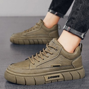 Casual Board <b>Shoes</b> for Men Versatile Lace up Anti Slip Soft Soled Thick Sole and Low Cut Wear-resistant Work Leather <b>Shoes</b> - Product Image 4