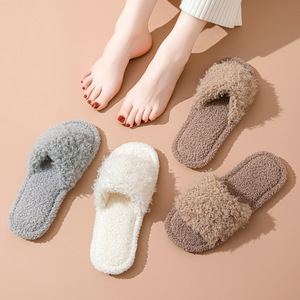 Pantoufles en tissu TPR doux et moelleux pour femmes, mode hiver, confortables et antidérapantes, à bout ouvert, pour le printemps et l'automne - Product Image 3