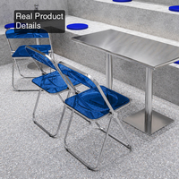 Kommerzielle Hotelmöbel Esstisch-Stuhl-Set Moderner Edelstahl-Standtisch Transparente Acryl-Klappstühle