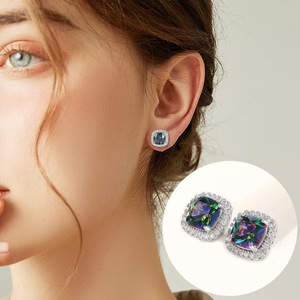 Women Colorful Stone <b>Stud</b> <b>Earrings</b> Minimal Fashion Jewelry - Product Image 2