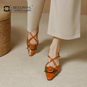 <span class=keywords><strong>Sandali</strong></span> con tacco alto da donna in vera pelle di colore giallo di grandi dimensioni con Stiletto a blocchi di grazia e cinturino alla caviglia per il pendolarismo - Product Image 4