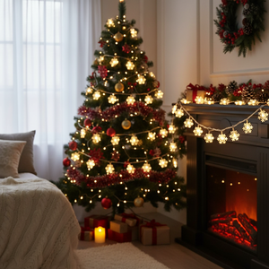 Luci a stringa a LED a forma di fiocco di neve da 20 piedi (6 metri) con 40 LED, a batteria, per decorazioni natalizie, camera da letto, feste e uso domestico - Product Image 3