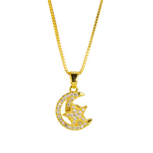 Nouvel ensemble <span class=keywords><strong>de</strong></span> colliers en cuivre plaqué or avec étoile croissante incrustée <span class=keywords><strong>de</strong></span> diamants, style luxe léger, pour accessoires féminins - Product Image 1
