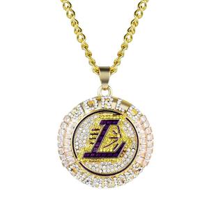 สร้อยคอแชมป์ Lakers แบบ unisex ดีไซน์ทันสมัย ชุบทอง รูปทรงเรขาคณิตการ์ตูน จี้ห้อยประดับเพชรซิร์คอน วัสดุทองเหลือง ขายส่ง เครื่องประดับแฟชั่น - Product Image 4