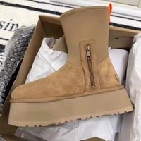 Bottes de neige d'hiver pour femme de marque célèbre, confortables, en daim doux, fourrées, à talon épais, hauteur cheville, imperméables, chaudes, tige en cuir, semelle EVA
