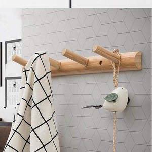 Bamboo Wooden Eco-Friendly Multifunction Entryway <strong>Coat</strong> Hat Hooks 4 <strong>Pegs</strong> Wall Mounted Door Adhesive Bathroom Kitchen Towel Rack - Product Image 4