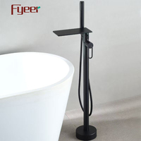 Fyeer Robinet de baignoire contemporain en laiton à double poignée pour robinets de baignoire de salle de bain