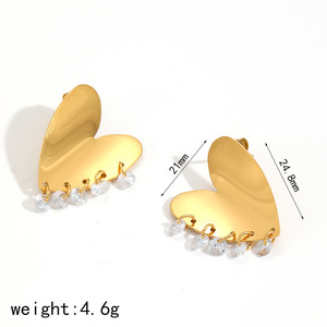 Heart-Shaped Stainless Steel <b>Stud</b> Earrings Gold <b>Silver</b> With Crystal Drops Fashion Jewelry For Women - Product Image 5